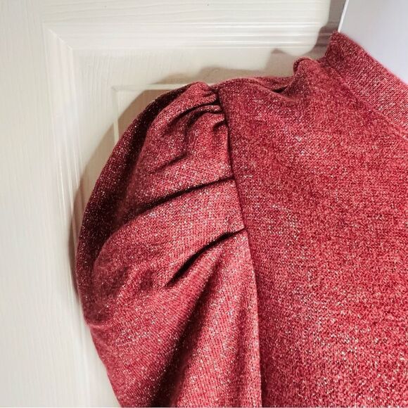 CeCe Puff Sleeve Knit Sweater Top Metallic Napa Wine Pink Plus 1X - Picture 5 of 10